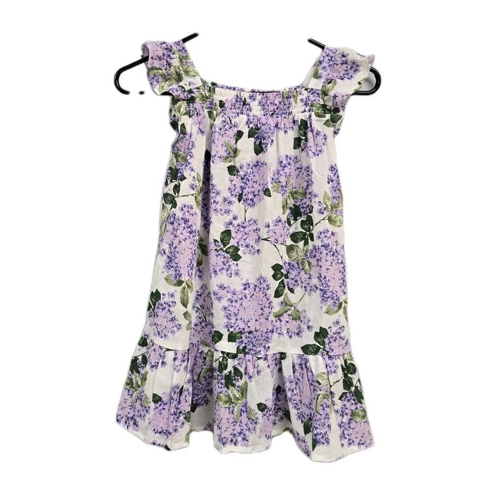 Gymboree Swim Cover-Up Dress Girls Size 6 Floral Hydrangea Ruffle 100% Cotton